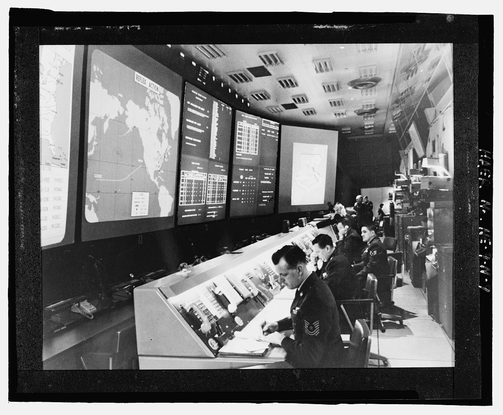 Cold War SAC command center operations floor with "REFLEX ACTION" display — HAER NE-9-N-9, Library of Congress
